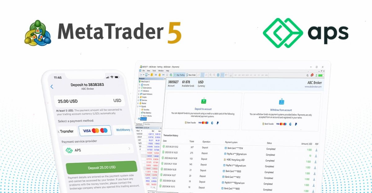 支付服务提供商APS加入MetaTrader 5的内置支付系统
